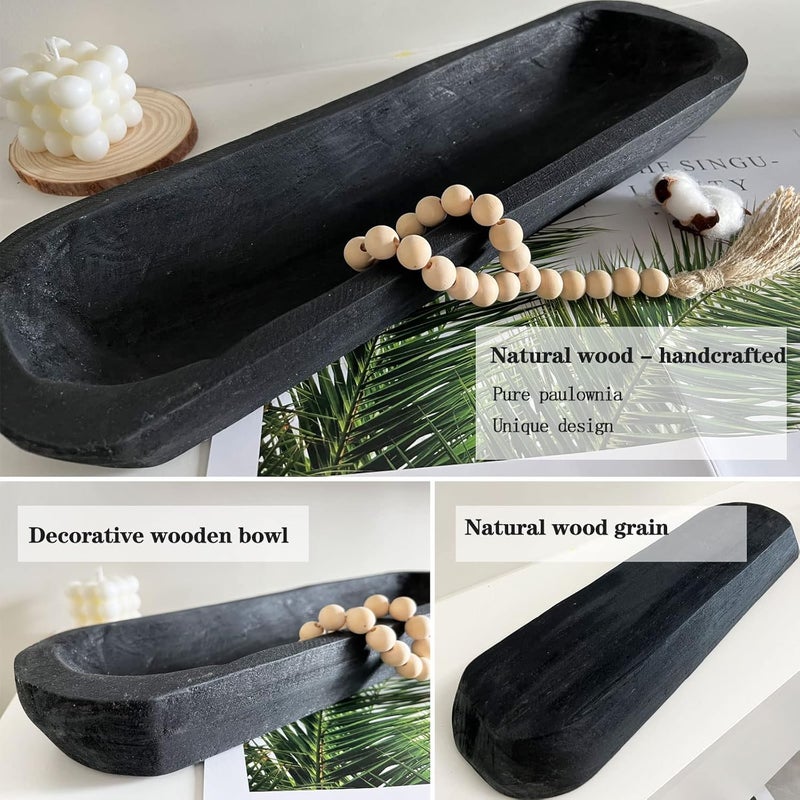 BEDAZE Wooden Dough Bowls Decorative，Rustic Bread Long Bowls Decor Wood Tray, Hand Carved For Table Centerpiece Decor, Home Decor (20 * 6 * 2 inch Black) - Image 3